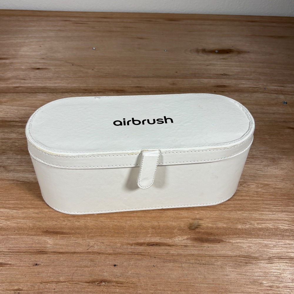Airbrush Makeup Tool Storage Case White Faux Leather Oval Travel Box